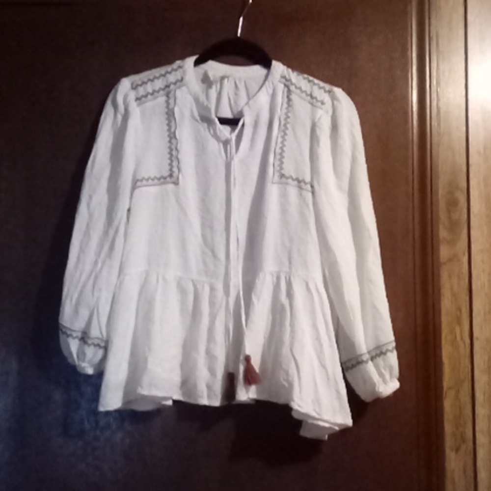 143 story Boho tie tassel neckline blouse